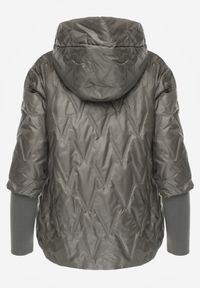 Born2be - Zielona Kurtka z Kapturem Pikowana z Materiałowymi Wykończeniami Sofie. Okazja: na co dzień. Typ kołnierza: kaptur. Kolor: zielony. Materiał: materiał. Styl: casual #4