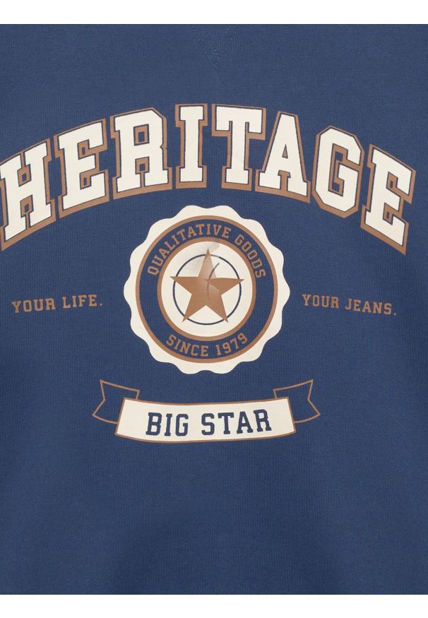 Big-Star - Bluza męska z nadrukiem niebieska Leonar 402. Okazja: na co dzień, do pracy. Kolor: niebieski. Materiał: dzianina, jeans, materiał. Wzór: nadruk. Styl: casual, klasyczny