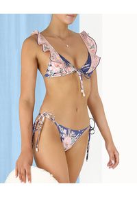 ZIMMERMANN - Wiązane bikini z falbaną Bimber. Kolor: niebieski. Materiał: materiał. Wzór: nadruk, kwiaty