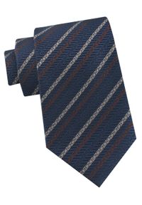 Krawat Męski - Angelo di Monti - Paski (Prążki), Granatowe Tło. Kolor: niebieski. Materiał: tkanina. Wzór: prążki, paski. Styl: elegancki, wizytowy