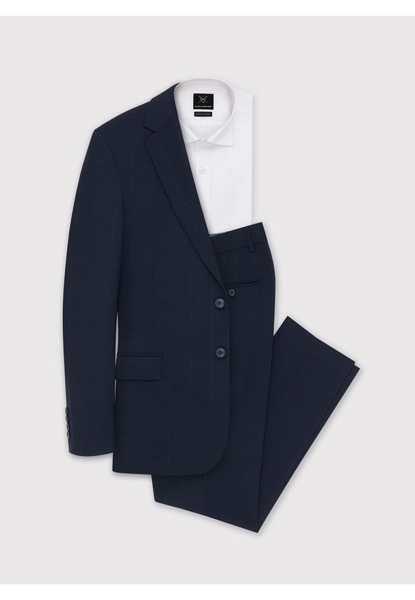 Pako Lorente - PAKO LORENTE – Spodnie garniturowe w kratę Windowpane. Materiał: wełna, lycra, poliester