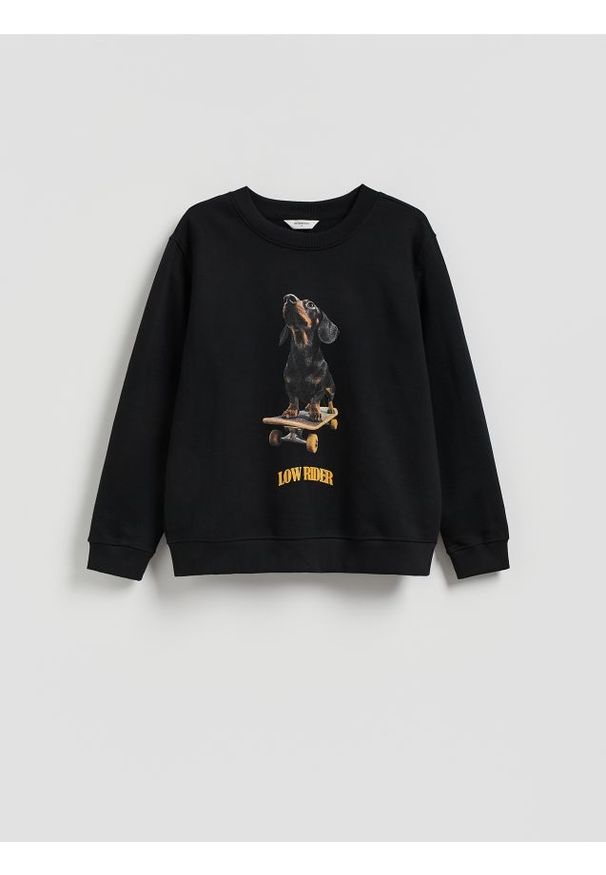 Reserved - Bluza z nadrukiem - czarny. Kolor: czarny. Materiał: bawełna, dzianina. Wzór: nadruk