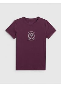 4f - 4F T-shirt slim z nadrukiem damski - czerwony XXL. Okazja: na co dzień, na spacer. Kolor: czerwony. Materiał: materiał, bawełna, jeans. Wzór: nadruk. Styl: casual #1