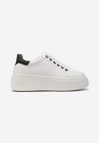 Renee - Biało-Czarne Sneakersy na Modnej Platformie Broida. Nosek buta: okrągły. Zapięcie: sznurówki. Kolor: biały. Materiał: materiał. Obcas: na platformie. Wysokość obcasa: niski #2