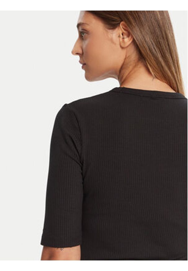 TOMMY HILFIGER - Tommy Hilfiger Bluzka WW0WW47308 Czarny Slim Fit. Kolor: czarny. Materiał: wiskoza