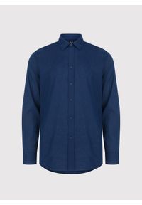 Pako Lorente - PAKO LORENTE - Granatowa koszula męska z lnem. Kolor: niebieski, biały. Materiał: len. Długość rękawa: długi rękaw. Długość: długie. Sezon: wiosna #6