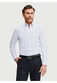 Pako Lorente - PAKO LORENTE – Gładka koszula męska w kolorze jasnoniebieskim. Kolor: szary, beżowy, niebieski, wielokolorowy. Materiał: bawełna. Długość rękawa: długi rękaw. Długość: długie. Wzór: gładki