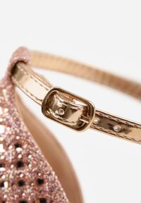 Renee - Szampańskie Cyrkoniowe Sandały na Szpilce z Kwadratowym Noskiem Sororia. Okazja: na imprezę. Kolor: złoty. Materiał: skóra. Wzór: aplikacja. Obcas: na szpilce. Styl: glamour, elegancki #3