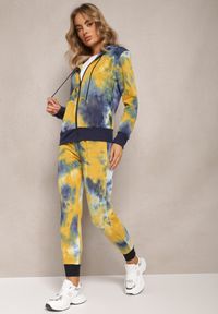 Renee - Niebiesko-Żółty Ocieplony Komplet Dresowy Tie-Dye z Bluzą z Kapturem i Spodniami Joggerami Tellervo. Kolor: niebieski. Materiał: dresówka #2