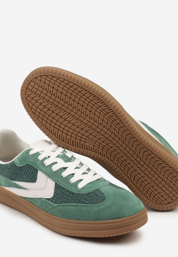 Born2be - Zielone Skórzane Sneakersy w Stylu Klasycznych Tenisówek Falithiela. Okazja: na co dzień. Kolor: zielony. Materiał: skóra. Szerokość cholewki: normalna