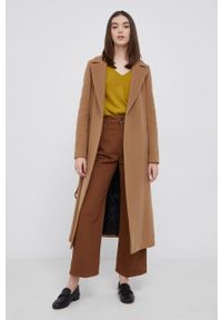 Calvin Klein Płaszcz wełniany kolor brązowy przejściowy. Okazja: na co dzień. Kolor: brązowy. Materiał: wełna. Wzór: gładki. Styl: casual, klasyczny #4