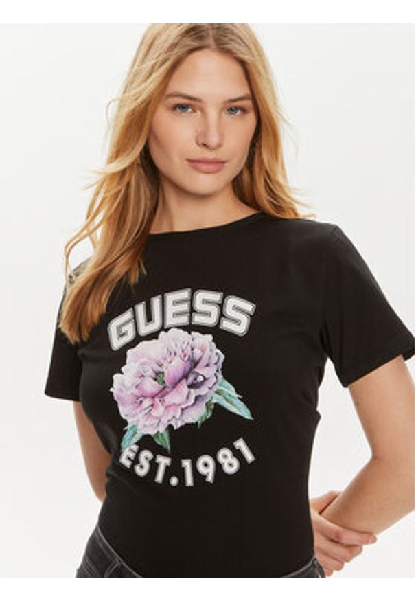 Guess T-Shirt Peony V4YI15 J1314 Czarny Regular Fit. Kolor: czarny. Materiał: bawełna