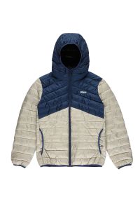 Kurtka Prosto Klasyk Ultralight KL222MOUT1075 - granatowo-beżowa. Typ kołnierza: kołnierzyk stójkowy. Kolor: niebieski, beżowy, wielokolorowy. Materiał: guma, poliester, dresówka. Wzór: aplikacja. Sezon: zima. Styl: klasyczny #1