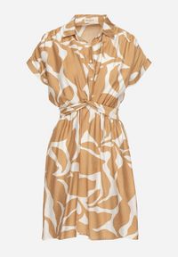 Born2be - Beżowa Taliowana Sukienka z Wiskozą z Geometrycznym Wzorem Galadira. Okazja: na spacer, na imprezę, na co dzień. Kolor: beżowy. Materiał: wiskoza. Wzór: geometria. Styl: casual, klasyczny #5