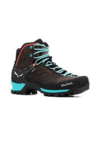 Buty trekkingowe damskie Salewa WS Mtn Trainer Mid Gtx czarne,turkusowe. Wysokość cholewki: za kostkę. Zapięcie: sznurówki. Kolor: czarny, niebieski, wielokolorowy. Materiał: syntetyk, materiał. Szerokość cholewki: normalna