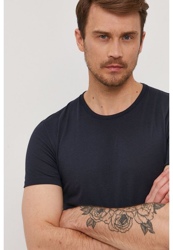 Paul Smith - T-shirt. Okazja: na co dzień. Kolor: niebieski. Materiał: dzianina. Wzór: gładki. Styl: casual