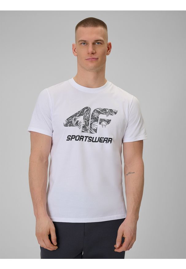 4f - 4F T-shirt regular z nadrukiem męski - biały S. Okazja: na co dzień. Kolor: biały. Materiał: dzianina, bawełna, materiał. Wzór: nadruk. Styl: casual