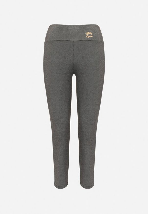 Born2be - Szare Legginsy z Wysokim Stanem i Aplikacją Sevilena. Stan: podwyższony. Kolor: szary. Wzór: aplikacja. Styl: sportowy, wizytowy, klasyczny, elegancki