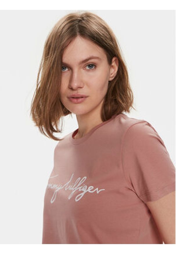 TOMMY HILFIGER - Tommy Hilfiger T-Shirt Signature WW0WW41674 Różowy Regular Fit. Kolor: różowy. Materiał: bawełna