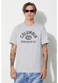 columbia - Columbia t-shirt męski kolor szary z nadrukiem. Okazja: na co dzień. Kolor: szary. Materiał: bawełna. Wzór: nadruk. Styl: casual #1