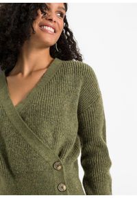 bonprix - Sweter oversize z dekoltem kopertowym. Typ kołnierza: dekolt kopertowy. Kolor: zielony #3