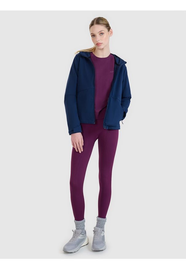 4f - 4F Kurtka softshell wiatroodporna membrana 5000 damska - granatowa XL. Typ kołnierza: kaptur. Kolor: niebieski. Materiał: softshell. Technologia: Windstopper. Sezon: zima
