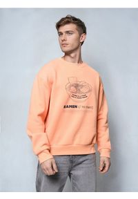 Sinsay - Bluza crewneck z nadrukiem - pomarańczowy. Kolor: pomarańczowy. Wzór: nadruk