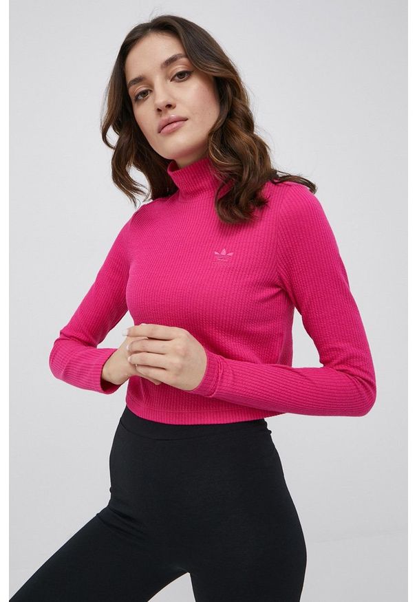 adidas Originals longsleeve Trefoil Moments HE6906 damski kolor różowy z półgolfem. Kolor: różowy. Materiał: bawełna, dzianina. Długość rękawa: długi rękaw. Wzór: gładki