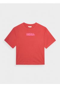 outhorn - T-shirt z nadrukiem damski - czerwony. Okazja: na co dzień. Kolor: czerwony. Materiał: dzianina, bawełna. Wzór: nadruk. Styl: casual #1