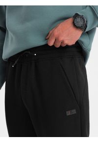 Ombre Clothing - Męskie spodnie dresowe ze wstawkami z tkaniny ottoman - czarne V1 OM-PASK-0127 - XXL. Kolor: czarny. Materiał: dresówka, tkanina #4