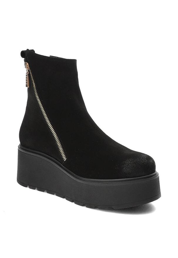 DAMISS - Czarne Botki Damiss Stylowe Obuwie Jesienne. Zapięcie: zamek. Kolor: czarny. Materiał: jeans, materiał, welur, skóra. Sezon: jesień. Obcas: na obcasie. Styl: elegancki. Wysokość obcasa: średni