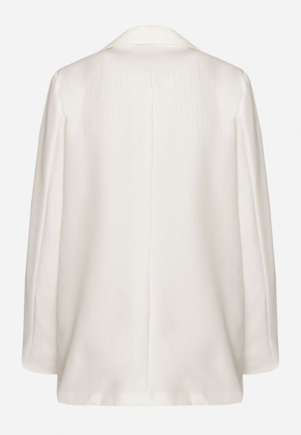 Born2be - Biała Marynarka Jednorzędowa ze Wzorem Pasków Viviella. Okazja: na spotkanie biznesowe, na co dzień. Kolor: biały. Materiał: jeans. Styl: elegancki, casual, klasyczny, biznesowy