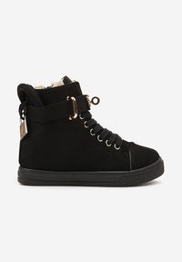 Born2be - Czarne Botki na Ukrytym Koturnie Ozdobione Paskiem z Klamrą Maziella. Zapięcie: klamry. Kolor: czarny. Materiał: jeans. Wzór: aplikacja. Styl: elegancki