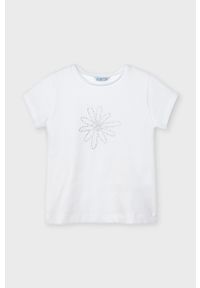 Mayoral - T-shirt dziecięcy. Okazja: na co dzień. Kolor: biały. Materiał: bawełna, dzianina, elastan. Długość rękawa: krótki rękaw. Długość: krótkie. Wzór: aplikacja. Styl: casual #1