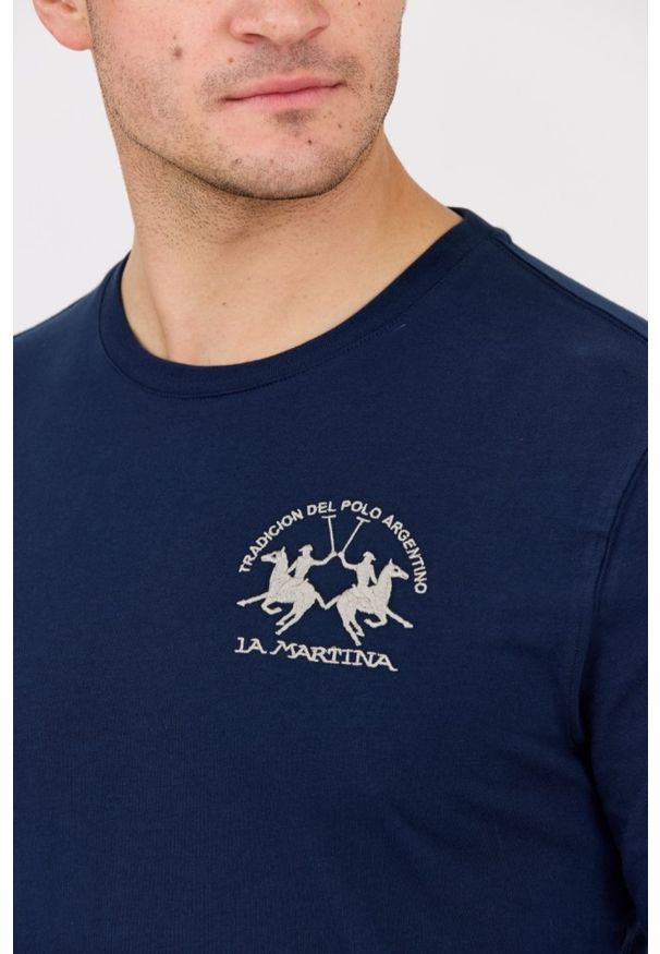 La Martina - LA MARTINA Granatowy męski longsleeve JERSEY. Kolor: czarny. Materiał: jersey. Długość rękawa: długi rękaw. Długość: długie