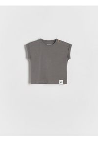 Reserved - T-shirt oversize - ciemnoszary. Kolor: szary. Materiał: dzianina, bawełna