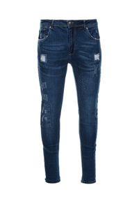 Ombre Clothing - Spodnie męskie jeansowe SKINNY FIT - niebieskie P1060 - XL. Kolor: niebieski. Materiał: jeans #3