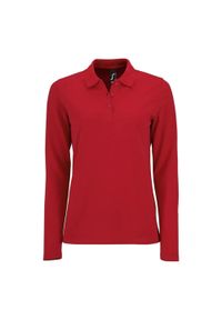 SOL'S - Damska Koszulka Polo Z Długim Rękawem Perfect Pique. Typ kołnierza: polo. Kolor: czerwony. Długość rękawa: długi rękaw. Długość: długie