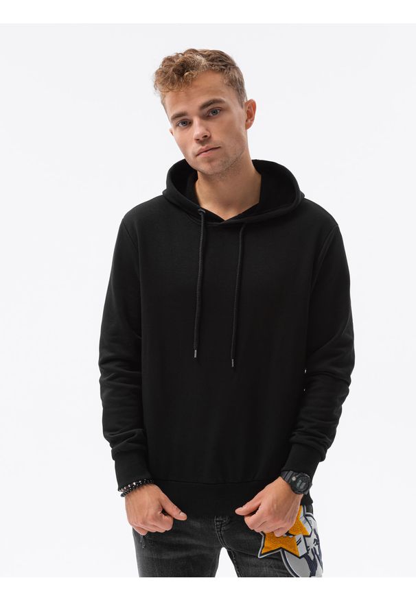 Ombre Clothing - Bluza męska z kapturem z nadrukiem B1216 - czarna - XXL. Typ kołnierza: kaptur. Kolor: czarny. Materiał: bawełna, poliester. Wzór: nadruk