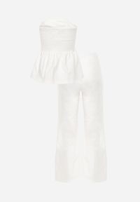 Renee - Beżowy Komplet Top Bandeau Zdobiony Guzikami i Spodnie o Szerokim Kroju Palarienna. Kolor: beżowy. Wzór: aplikacja #7