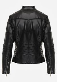 Born2be - Czarna Kurtka Typu Ramoneska Ozdobiona Przeszyciami Elianea. Okazja: na co dzień. Kolor: czarny. Materiał: poliester, jeans. Wzór: aplikacja. Styl: casual, elegancki #6