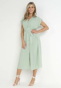 Born2be - Jasnozielona Sukienka Koszulowa Wiązana w Pasie z Krótkimi Rękawami Clairana. Kolor: zielony. Długość rękawa: krótki rękaw. Typ sukienki: koszulowe #4