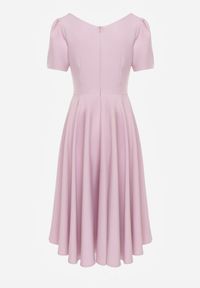 Born2be - Różowa Elegancka Rozkloszowana Sukienka z Kwiatem 3D Eugorus. Kolor: różowy. Wzór: kwiaty. Styl: elegancki #5