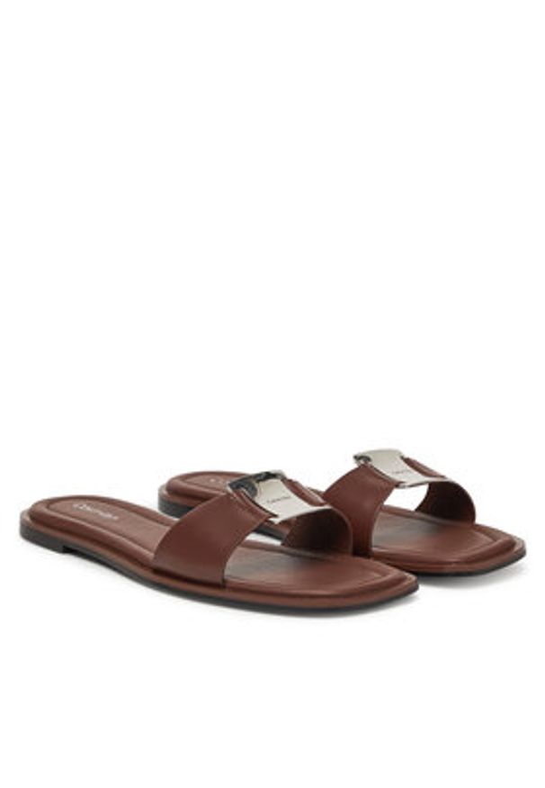 Calvin Klein Klapki Flat Slide W/Ck Hw Big - Lth HW0HW02482 Brązowy. Kolor: brązowy. Materiał: skóra