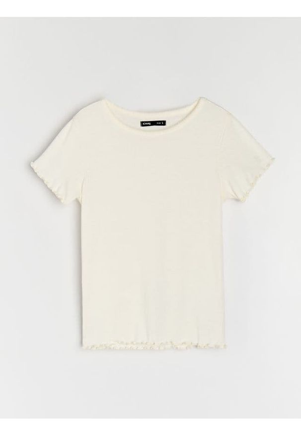 Sinsay - Prążkowana koszulka basic - kremowy. Kolor: kremowy. Materiał: prążkowany