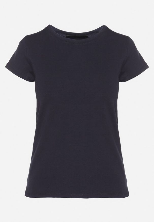 Born2be - Granatowy Bawełniany Klasyczny T-shirt Lunolia. Okazja: na co dzień. Kolor: niebieski. Materiał: bawełna. Wzór: gładki. Styl: klasyczny