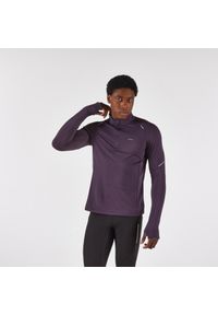 KIPRUN - Bluza do biegania męska Kiprun Run 500 Warm ocieplana. Kolor: fioletowy. Materiał: materiał, poliester, elastan. Długość rękawa: długi rękaw. Długość: długie. Sport: bieganie