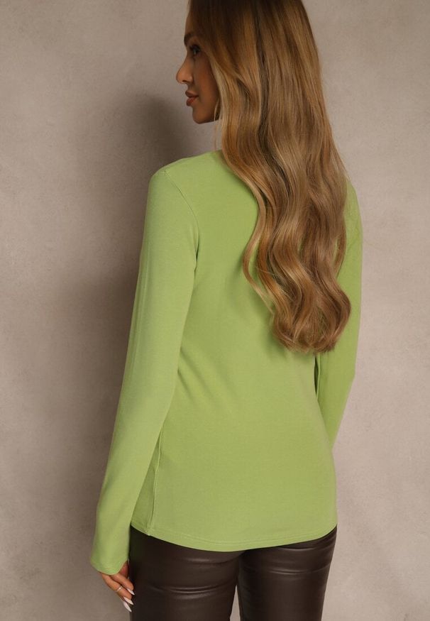 Renee - Zielona Casualowa Bluzka Longsleeve z Okrągłym Dekoltem Unaladesa. Okazja: na co dzień. Kolor: zielony. Materiał: jeans. Długość rękawa: długi rękaw. Styl: casual
