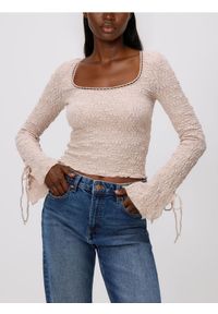 Reserved - Koronkowy longsleeve - beżowy. Kolor: beżowy. Materiał: koronka. Długość rękawa: długi rękaw