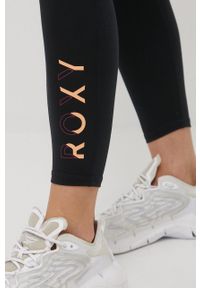 Roxy legginsy treningowe damskie kolor czarny z nadrukiem. Stan: podwyższony. Kolor: czarny. Materiał: skóra, materiał. Wzór: nadruk #3